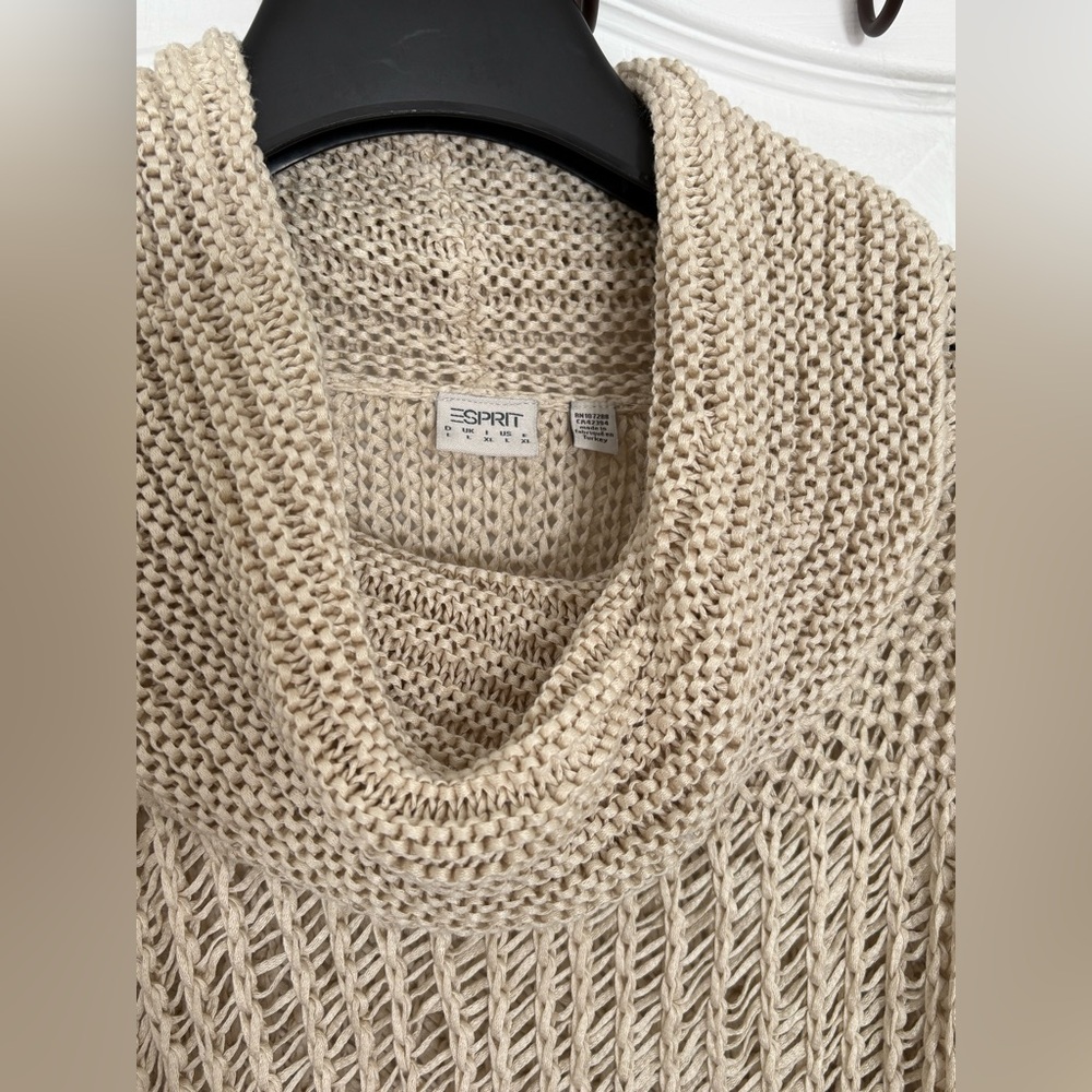 Esprit Beige Cowl Neck Open Knit Fringe Hem Sweater - Picture 4 of 8